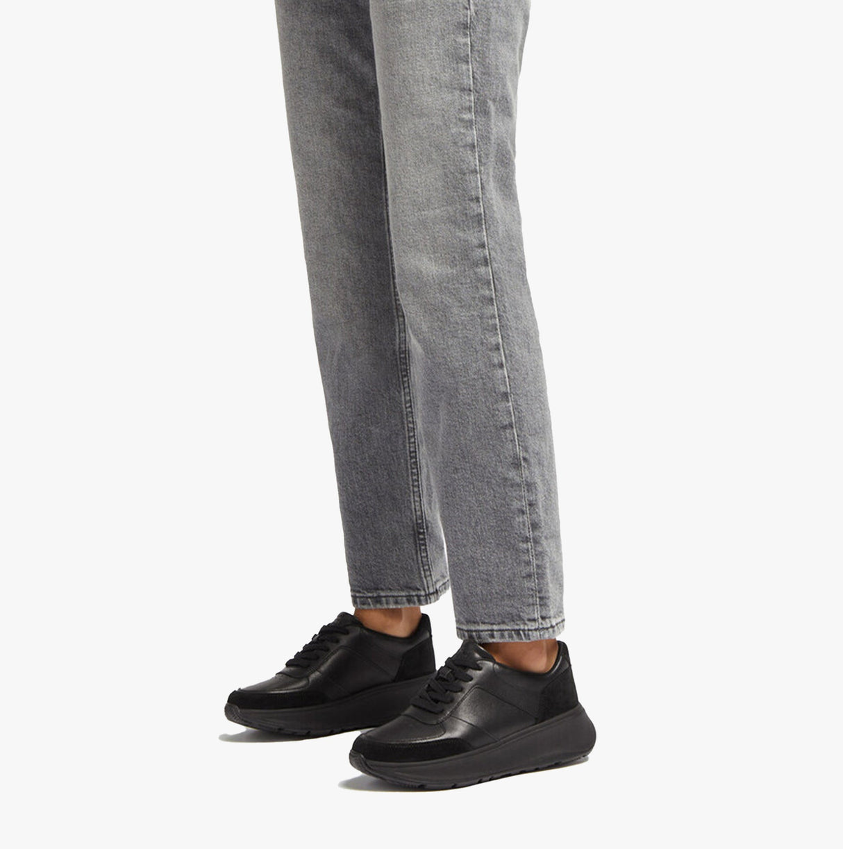 FitFlop F-MODE LEATHER/SUEDE FLATFORM Womens Trainers All Black