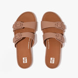 FitFlop GRACIE Womens Rubber-Buckle Leather Two-Bar Sliders Beige
