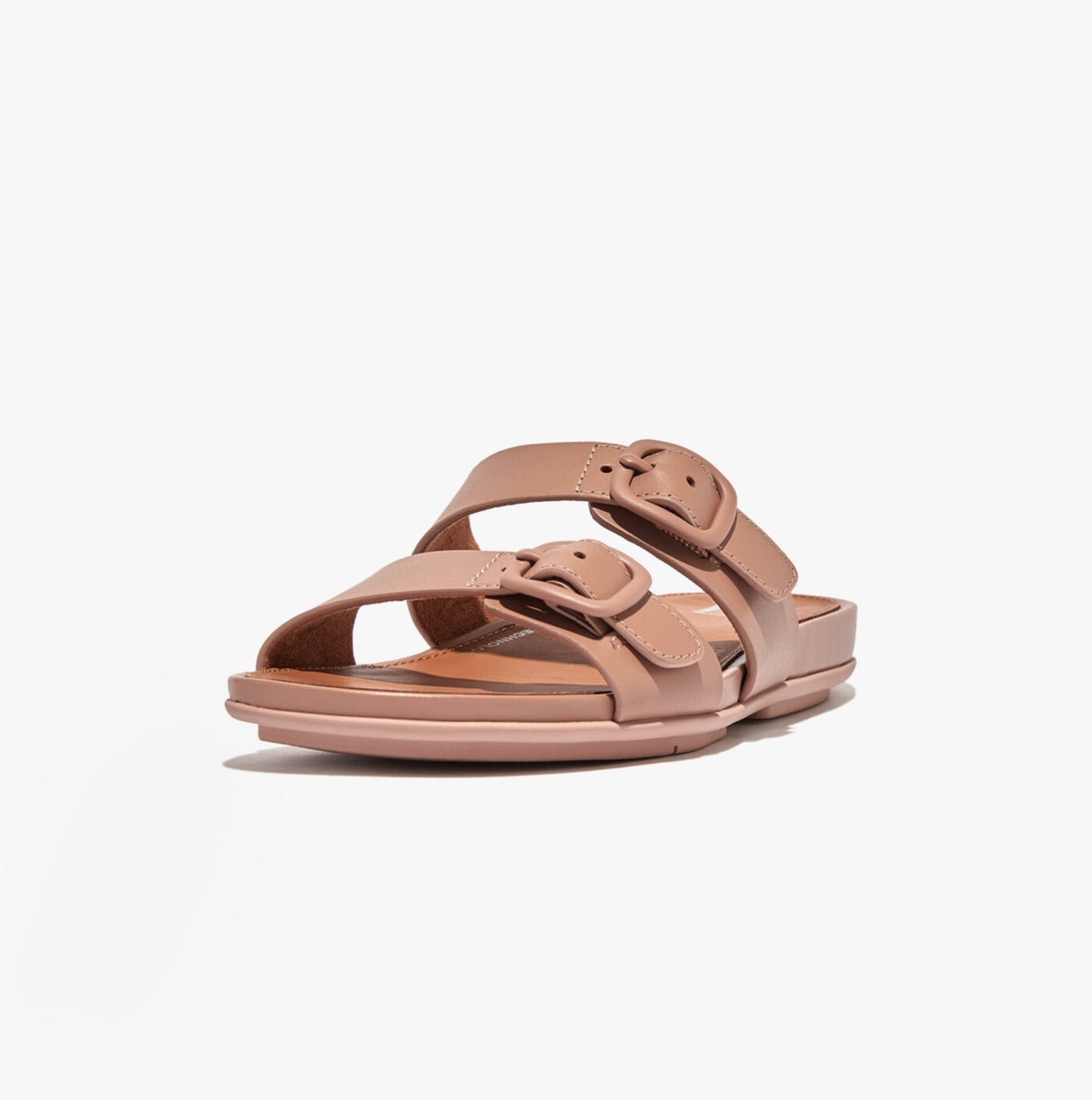 FitFlop GRACIE Womens Rubber-Buckle Leather Two-Bar Sliders Beige