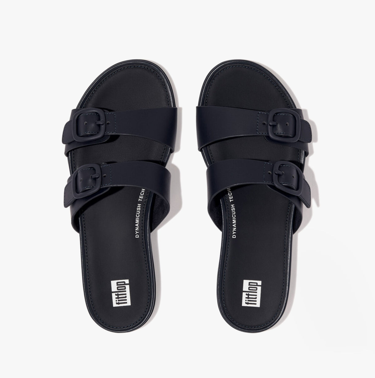 FitFlop GRACIE Womens Rubber-Buckle Leather Two-Bar Sliders Midnight Navy