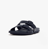 FitFlop GRACIE Womens Rubber-Buckle Leather Two-Bar Sliders Midnight Navy