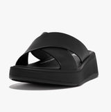 FitFlop F-MODE LEATHER FLATFORM CROSS Womens Slides All Black