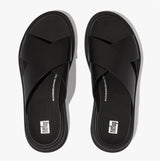 FitFlop F-MODE LEATHER FLATFORM CROSS Womens Slides All Black
