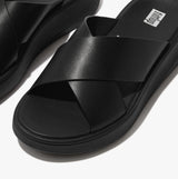 FitFlop F-MODE LEATHER FLATFORM CROSS Womens Slides All Black