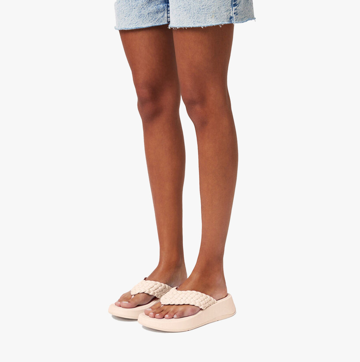 FitFlop F-MODE WOVEN-LEATHER Womens Toe Post Sandals Rose Foam