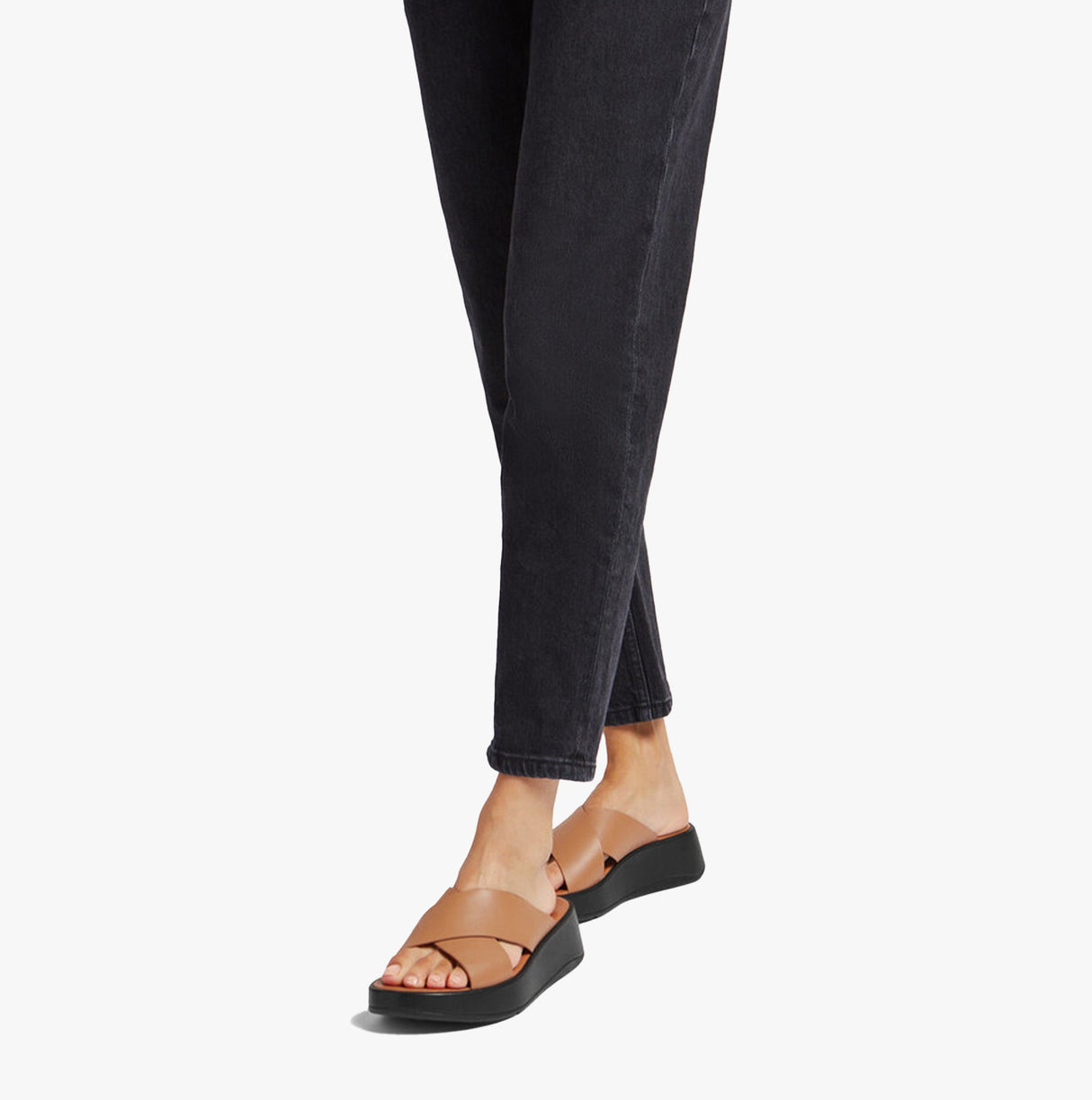 FitFlop F-MODE WOVEN-LEATHER Womens Slides Latte Tan