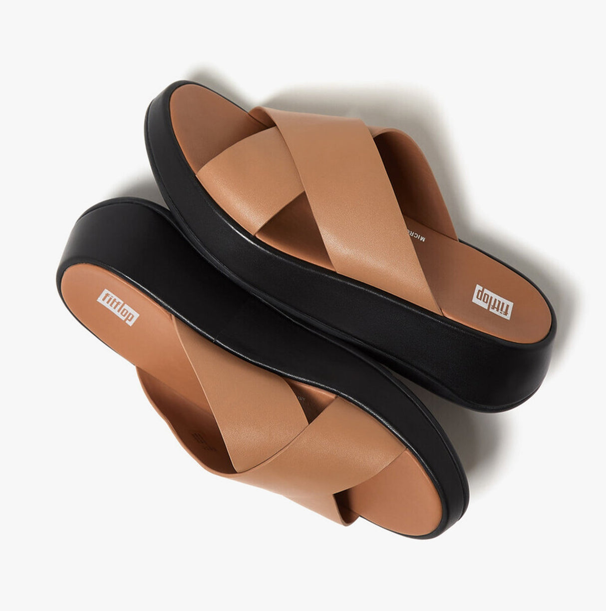 FitFlop F-MODE WOVEN-LEATHER Womens Slides Latte Tan