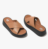 FitFlop F-MODE WOVEN-LEATHER Womens Slides Latte Tan