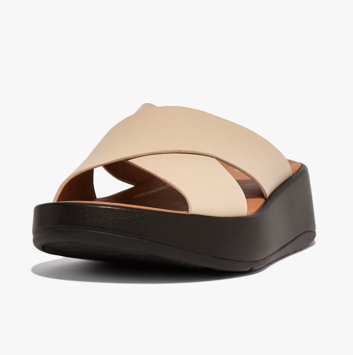 FitFlop F-MODE WOVEN-LEATHER Womens Slides Stone Beige/Black