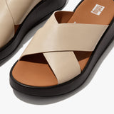 FitFlop F-MODE WOVEN-LEATHER Womens Slides Stone Beige/Black