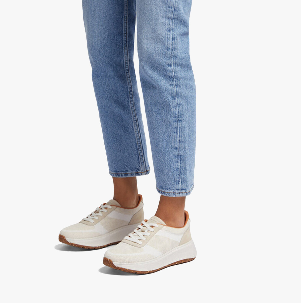 FitFlop F-MODE e01 KNIT FLATFORM Womens Trainers Urban White Mix