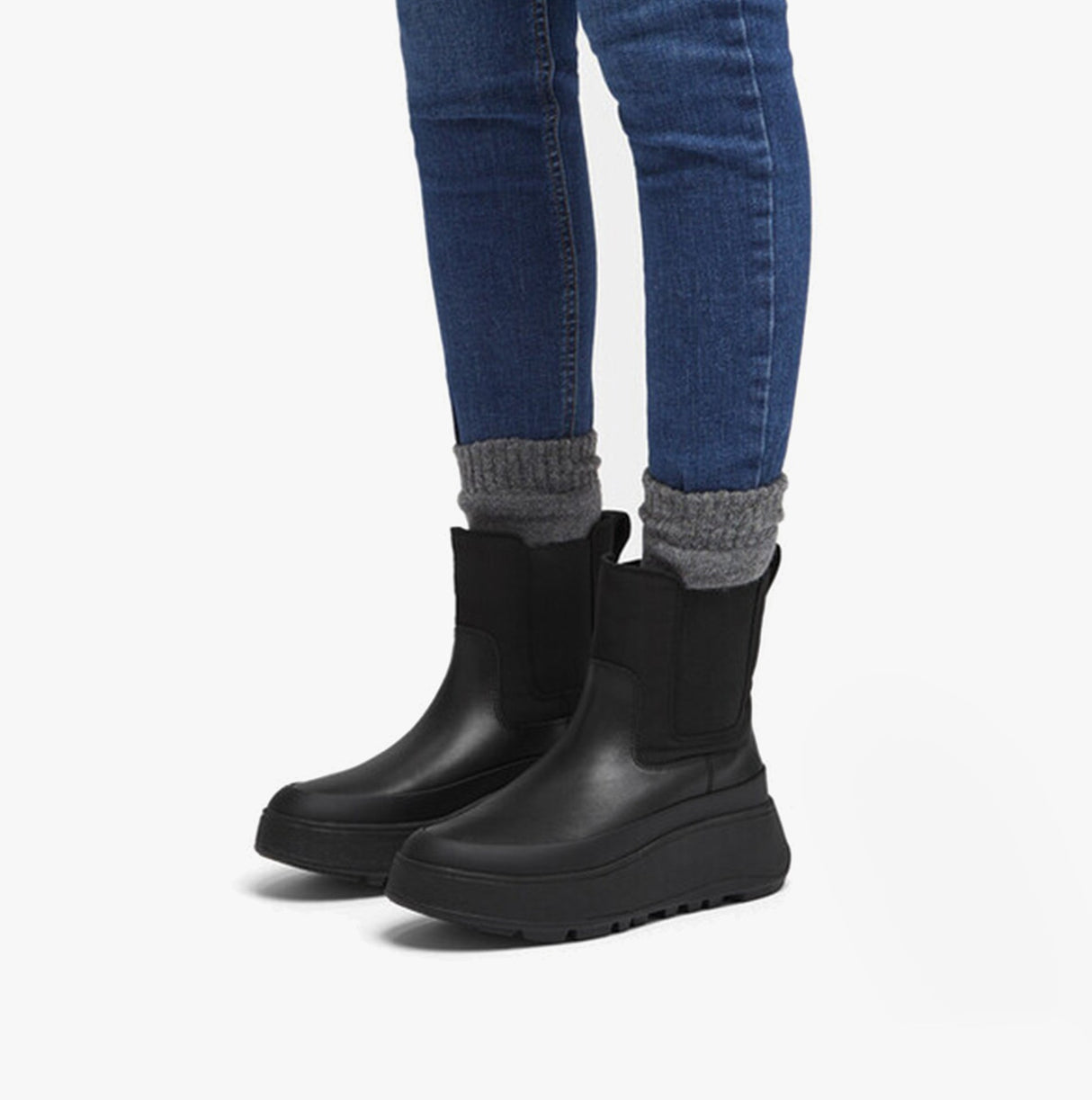 FitFlop F-MODE FLATFORM Womens Chelsea Boots All Black