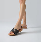 FitFlop iQUSHION ADJUSTABLE BUCKLE LEATHER Womens Slides Black