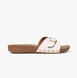 FitFlop iQUSHION ADJUSTABLE BUCKLE LEATHER Womens Slides Urban White