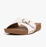 FitFlop iQUSHION ADJUSTABLE BUCKLE LEATHER Womens Slides Urban White