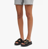FitFlop F-MODE BUCKLE SHIMMERLUX FLATFORM TWO-BAR Womens Slides Black