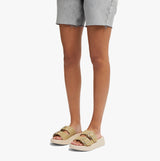 FitFlop F-MODE BUCKLE SHIMMERLUX FLATFORM TWO-BAR Womens Slides Platino