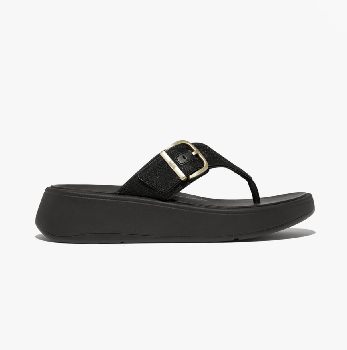 FitFlop F-MODE BUCKLE SHIMMERLUX FLATFORM Womens Toe Post Black