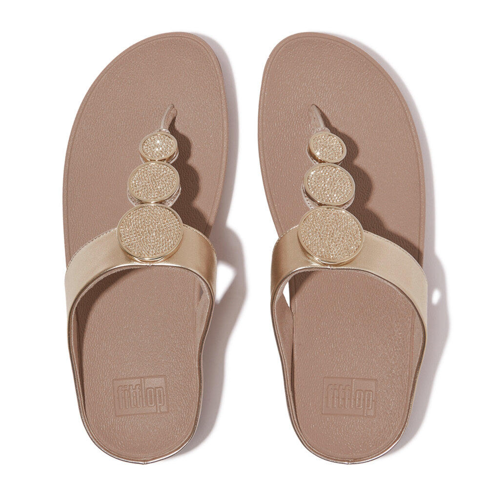 FitFlop HALO BEAD-CIRCLE Womens Toe Post Sandals Metallic Latte Beige