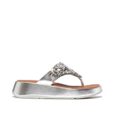 FitFlop F-MODE JEWEL-DELUXE Womens Toe Post Sandals Silver