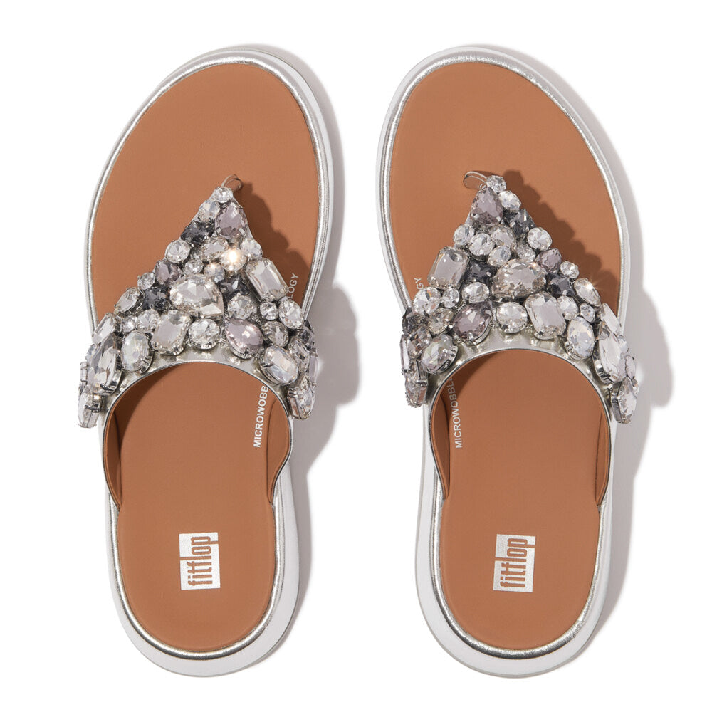 FitFlop F-MODE JEWEL-DELUXE Womens Toe Post Sandals Silver