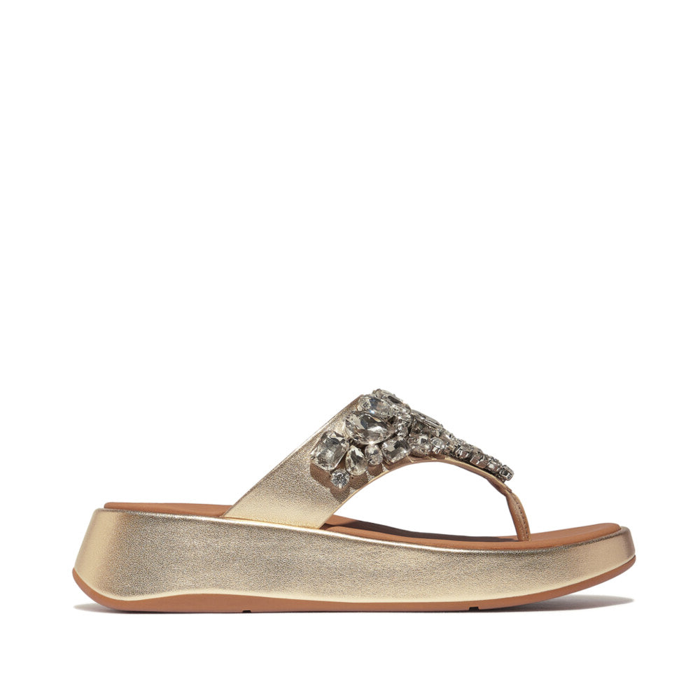 FitFlop F-MODE JEWEL-DELUXE Womens Toe Post Sandals Platino