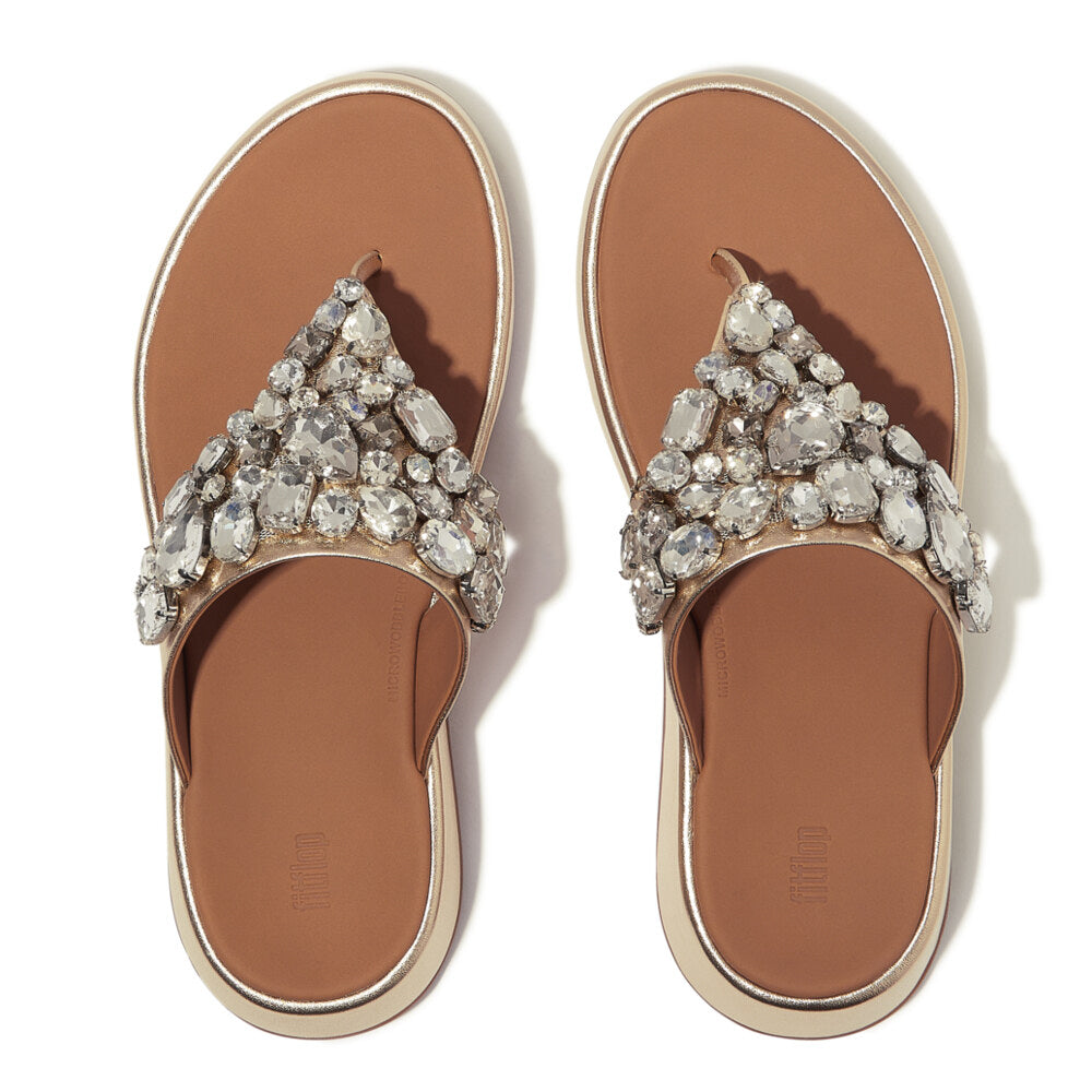 FitFlop F-MODE JEWEL-DELUXE Womens Toe Post Sandals Platino