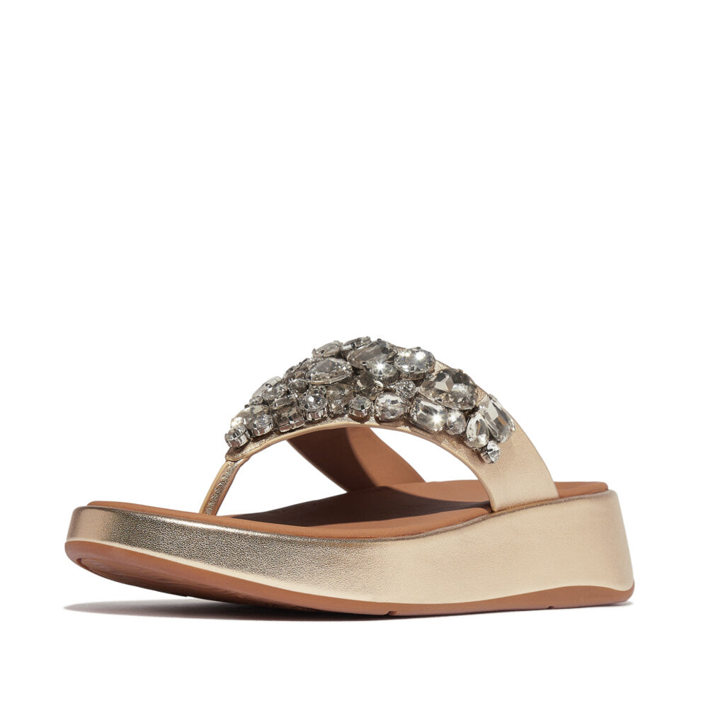 FitFlop F-MODE JEWEL-DELUXE Womens Toe Post Sandals Platino