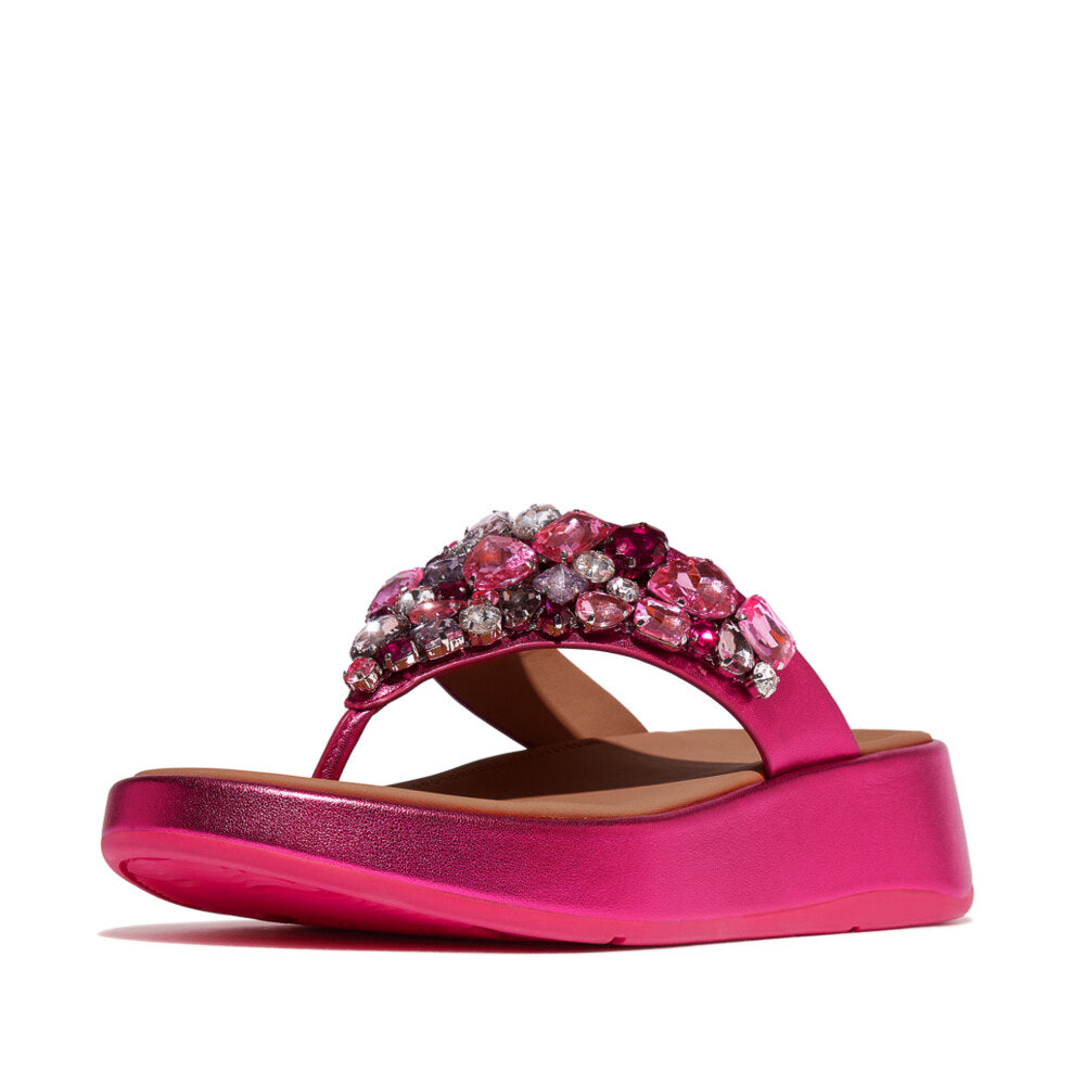 FitFlop F-MODE JEWEL-DELUXE Womens Toe Post Sandals Metallic Wild Raspberry