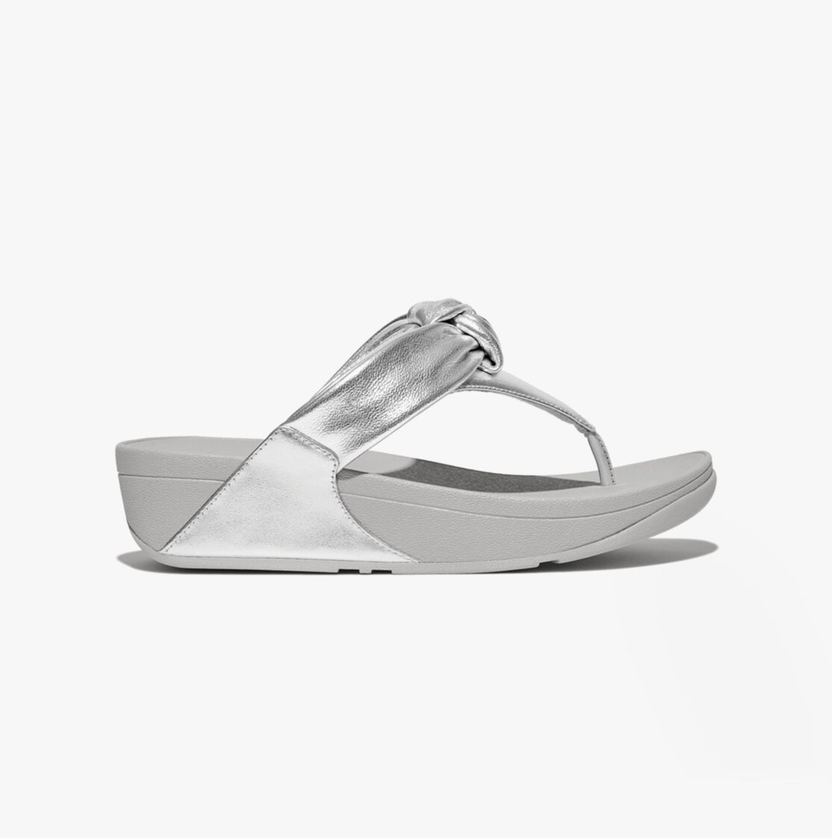 FitFlop LULU PADDED-KNOT METALLIC-LEATHER Womens Toe Post Sandals Silver