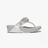 FitFlop LULU PADDED-KNOT METALLIC-LEATHER Womens Toe Post Sandals Silver