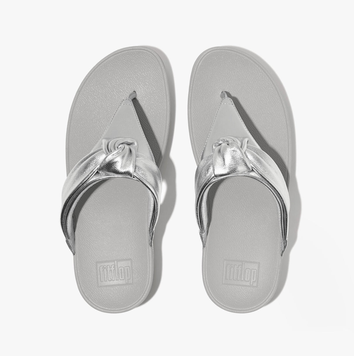 FitFlop LULU PADDED-KNOT METALLIC-LEATHER Womens Toe Post Sandals Silver