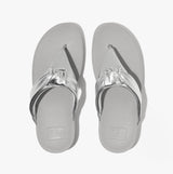 FitFlop LULU PADDED-KNOT METALLIC-LEATHER Womens Toe Post Sandals Silver