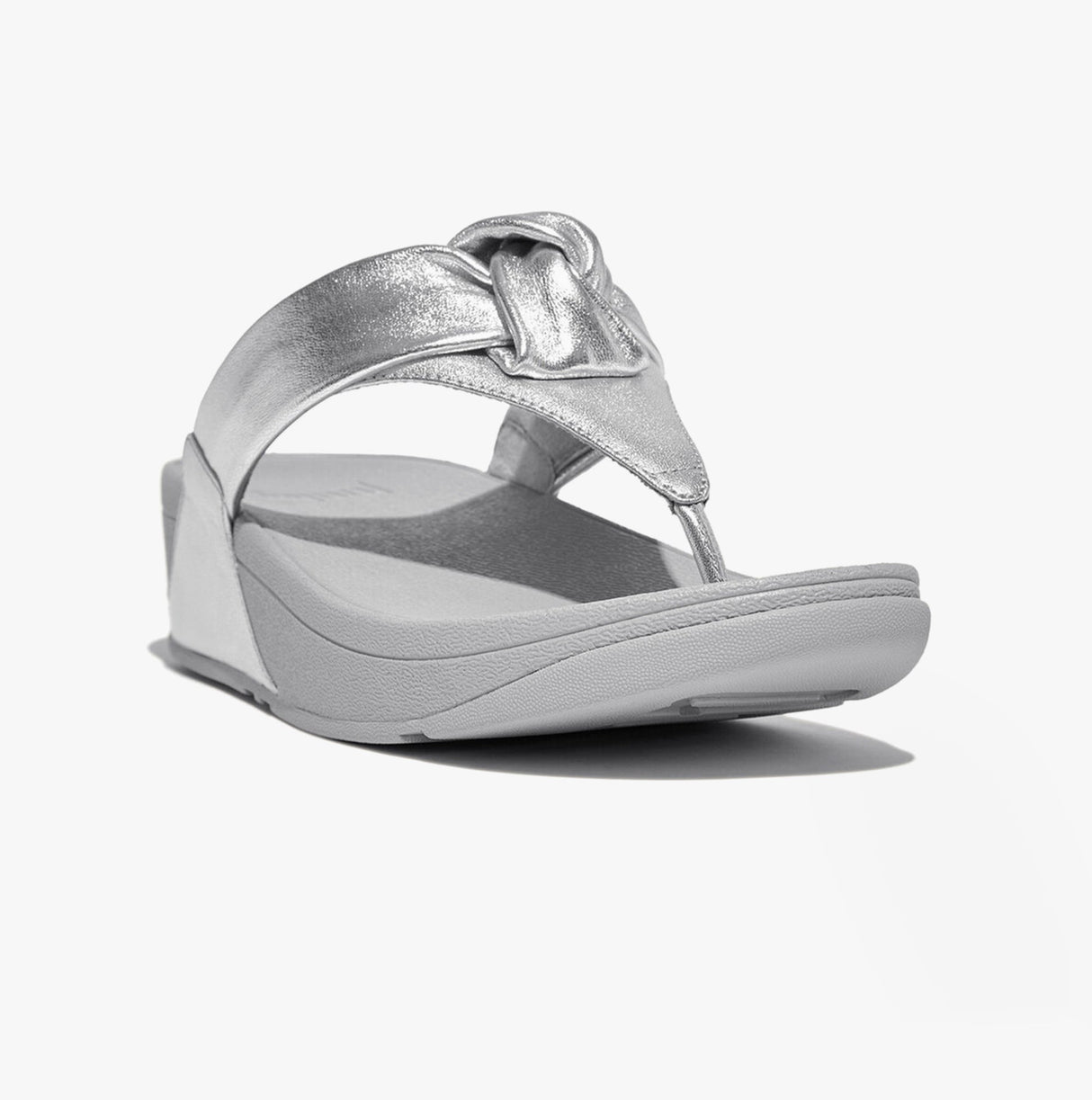 FitFlop LULU PADDED-KNOT METALLIC-LEATHER Womens Toe Post Sandals Silver