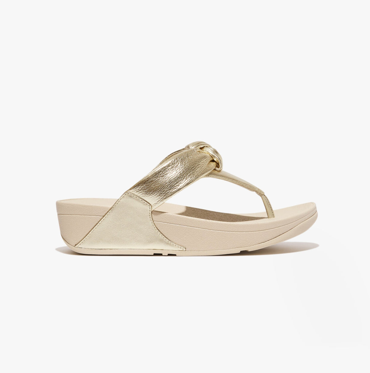 FitFlop LULU PADDED-KNOT METALLIC-LEATHER Womens Toe Post Sandals Platino