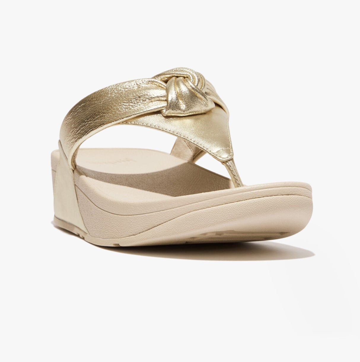 FitFlop LULU PADDED-KNOT METALLIC-LEATHER Womens Toe Post Sandals Platino