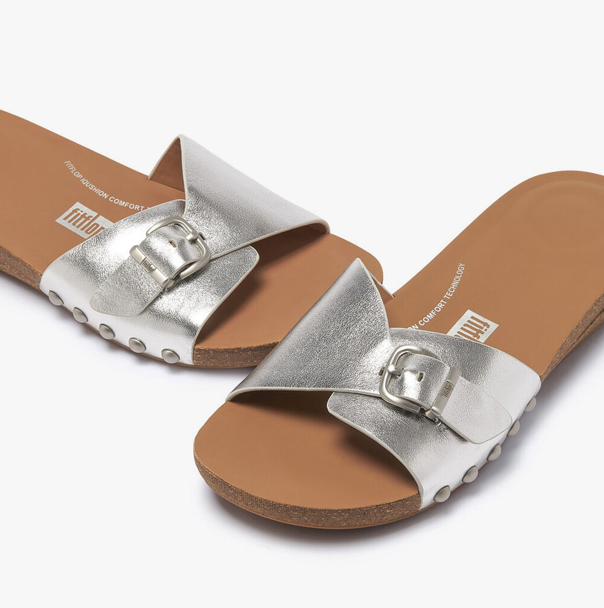 FitFlop iQUSHION ADJUSTABLE METALLIC Womens Slides Silver