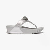 FitFlop LULU JEWEL-DELUXE METALLIC-LEATHER Womens Toe Post Sandals Silver