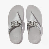 FitFlop LULU JEWEL-DELUXE METALLIC-LEATHER Womens Toe Post Sandals Silver