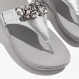 FitFlop LULU JEWEL-DELUXE METALLIC-LEATHER Womens Toe Post Sandals Silver