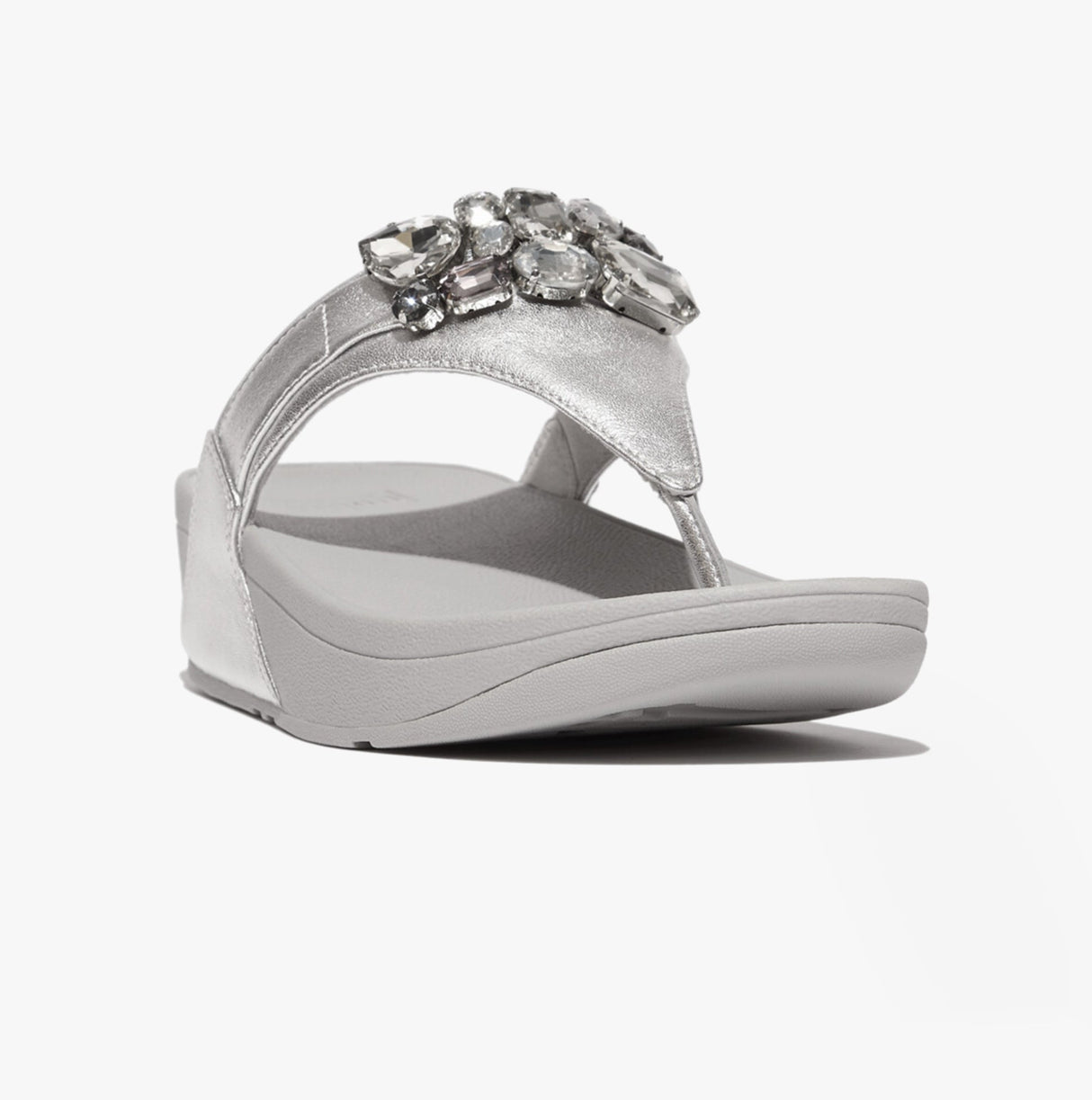FitFlop LULU JEWEL-DELUXE METALLIC-LEATHER Womens Toe Post Sandals Silver