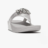 FitFlop LULU JEWEL-DELUXE METALLIC-LEATHER Womens Toe Post Sandals Silver