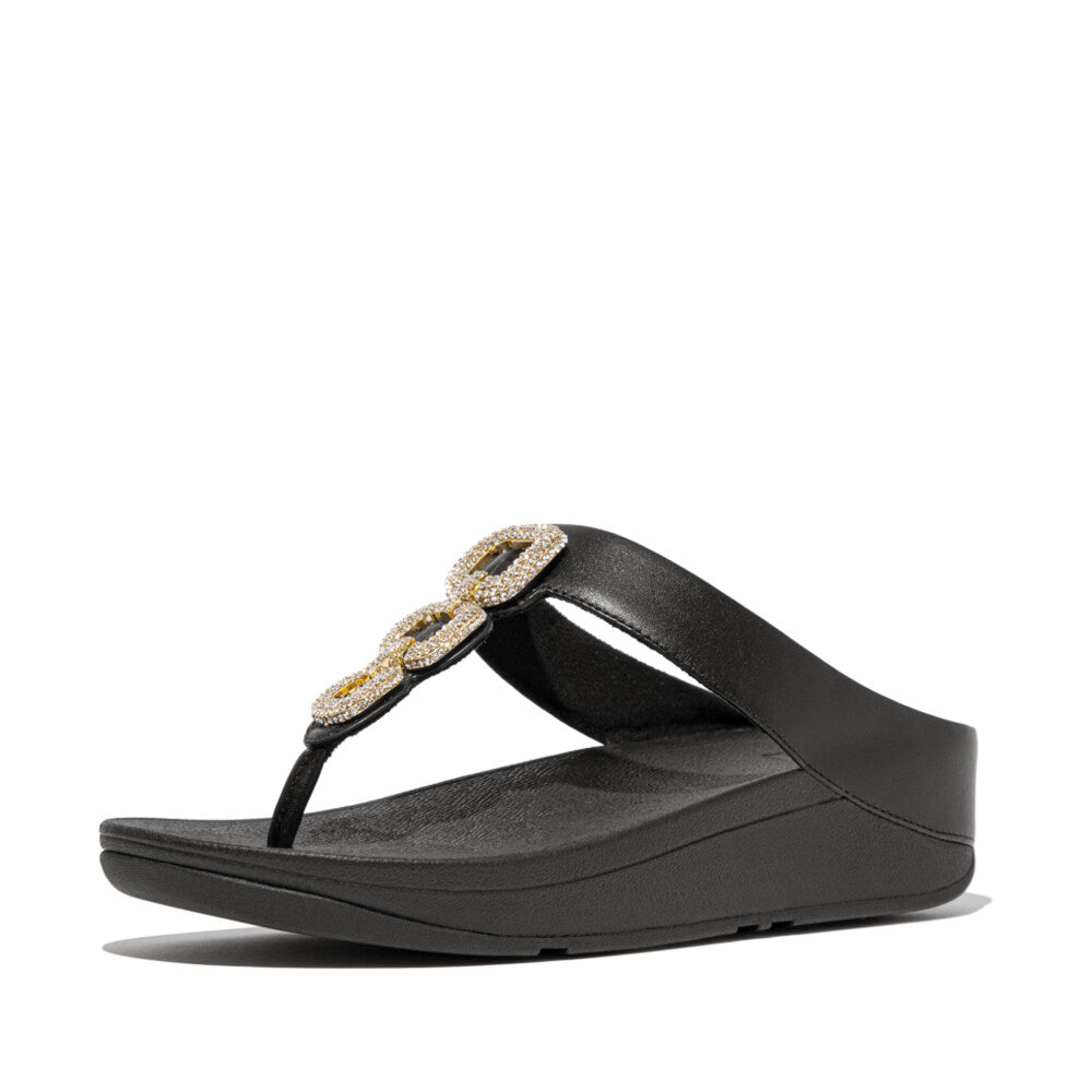 FitFlop FINO CRYSTAL-CHAIN Womens Toe Post Sandals Black