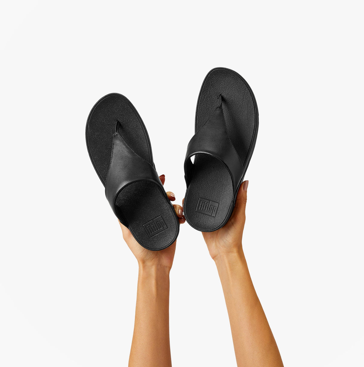 FitFlop LULU Womens Leather Toe Post Sandals Black