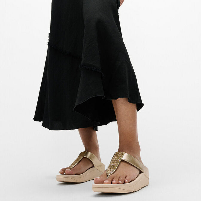 FitFlop FINO GLITTERDUST  METALLIC Womens Toe Post Sandals Platino