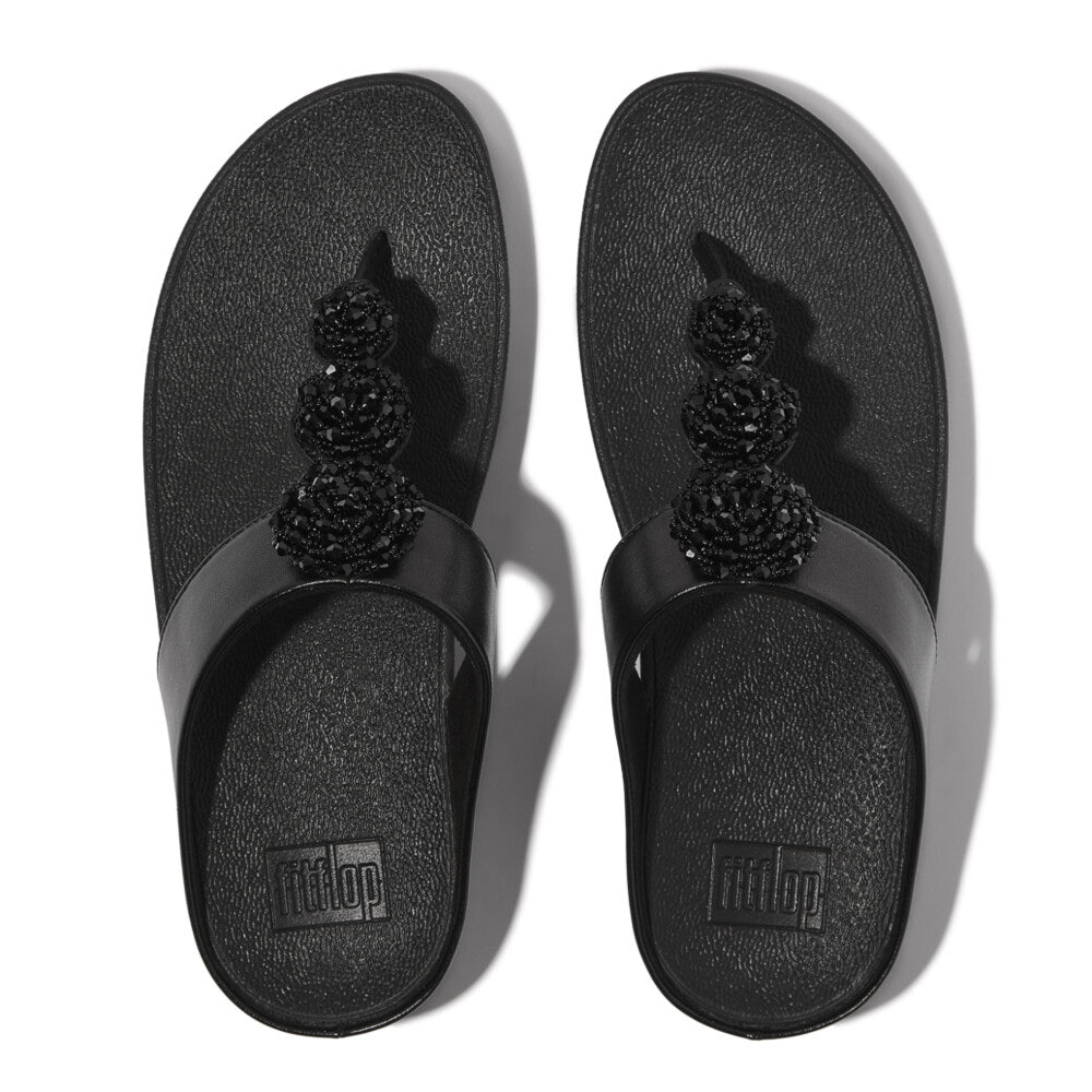 FitFlop FINO BEADIE-BUTTON Womens Toe Post Sandals Metallic Black