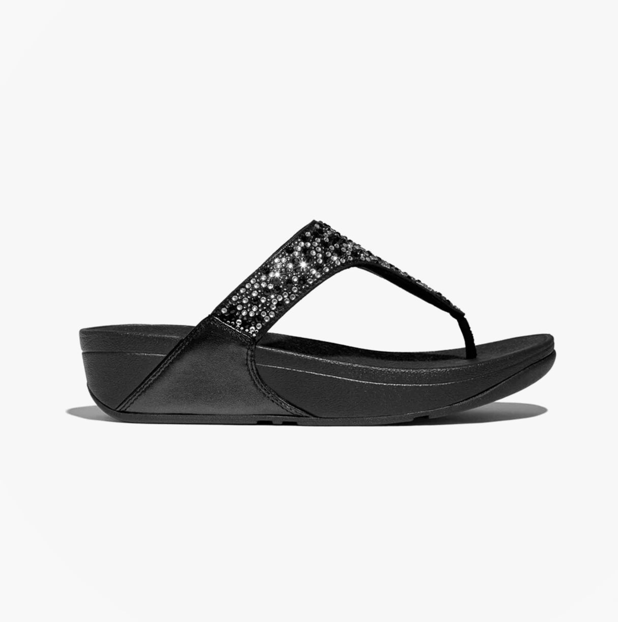 FitFlop LULU CRYSTAL-MIX Womens Toe Post Sandals All Black
