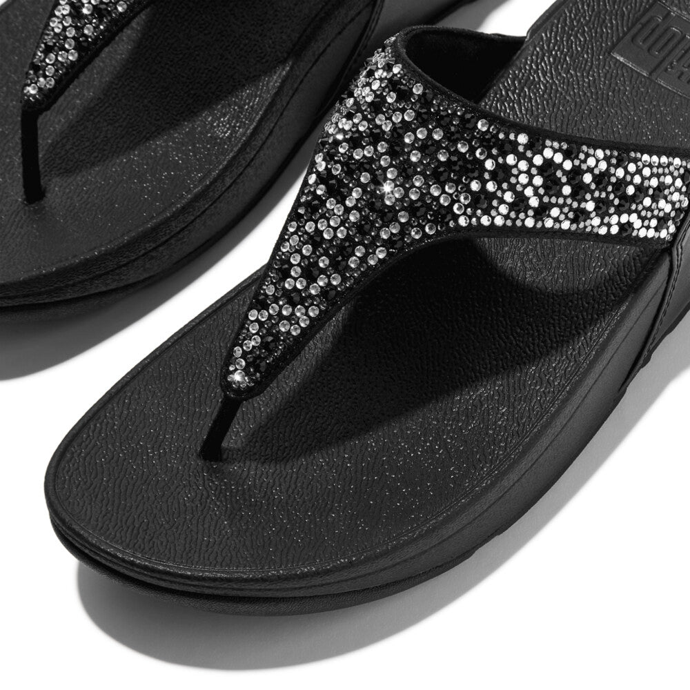 FitFlop LULU CRYSTAL-MIX Womens Toe Post Sandals All Black