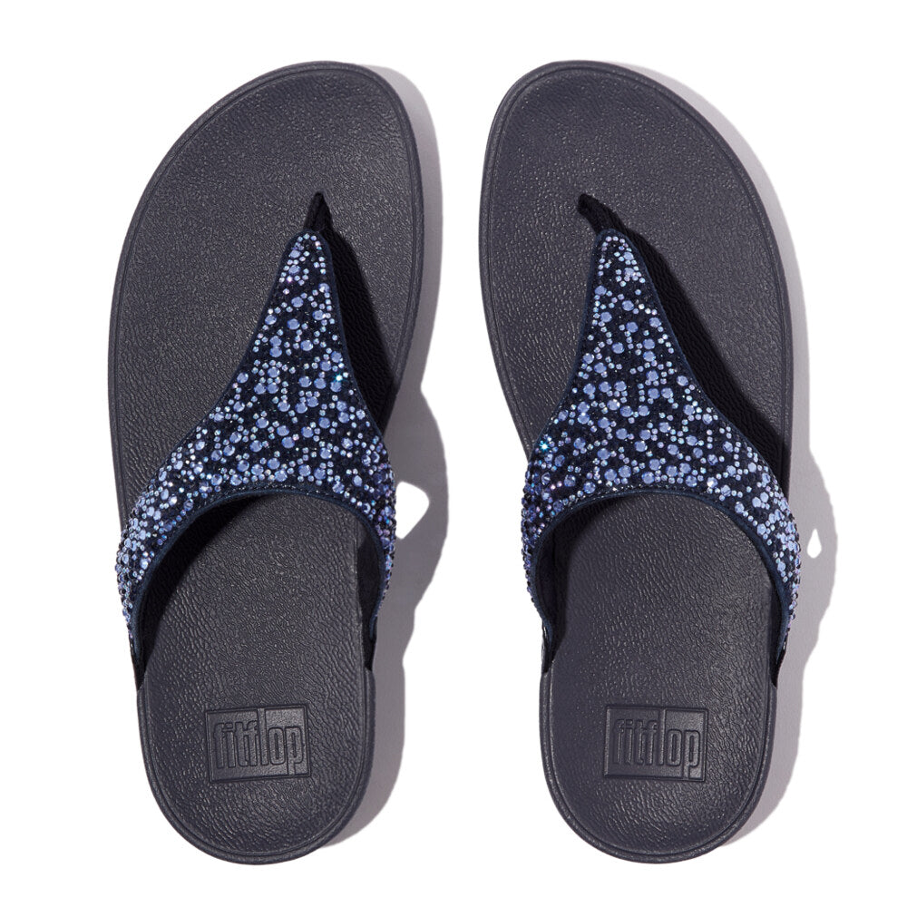 FitFlop LULU CRYSTAL-MIX Womens Toe Post Sandals Midnight Navy
