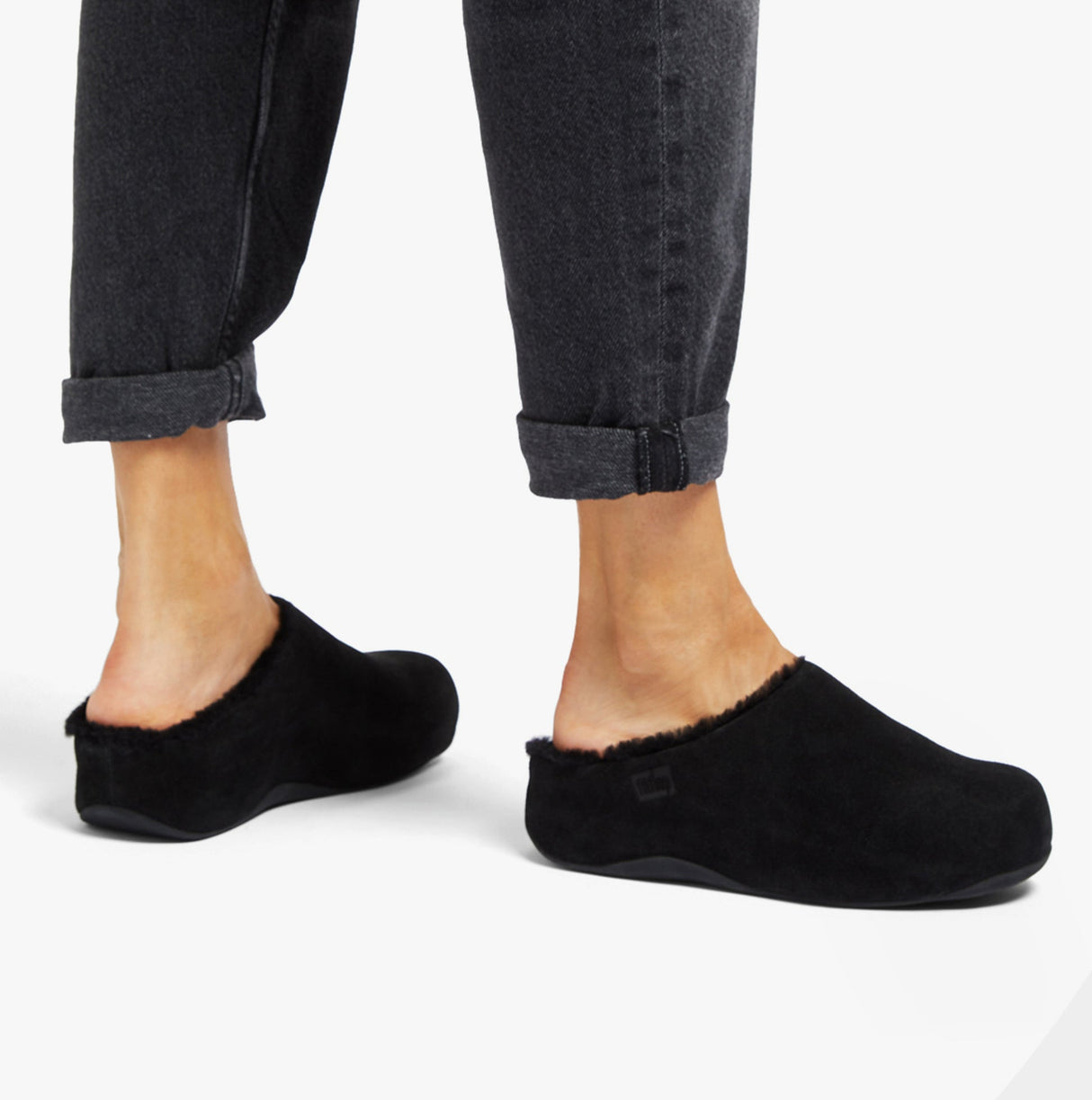 FitFlop SHUV Womens Lined Suede Clogs All Black